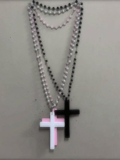 Gothic Y2K Beaded Necklace with Cross - Boobi Shop