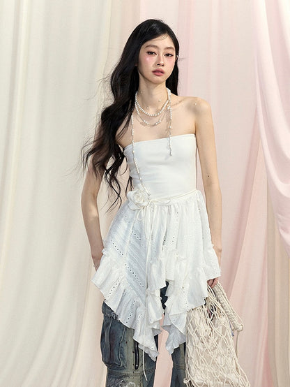 ストラップレストップ ホワイトハンカチヘム グラマラス