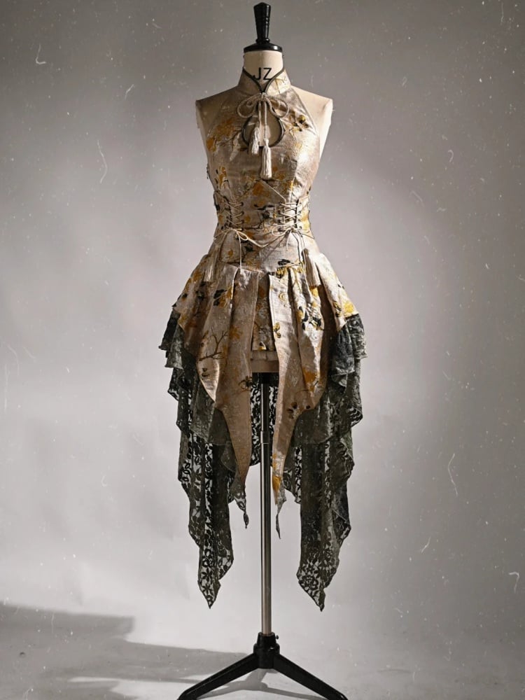 レーストリムの花柄ジャカードハンカチヘムスカート