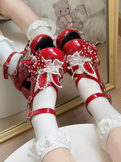 Sweet with Shoes Straps Mid-heel Lolita Crisscross Red