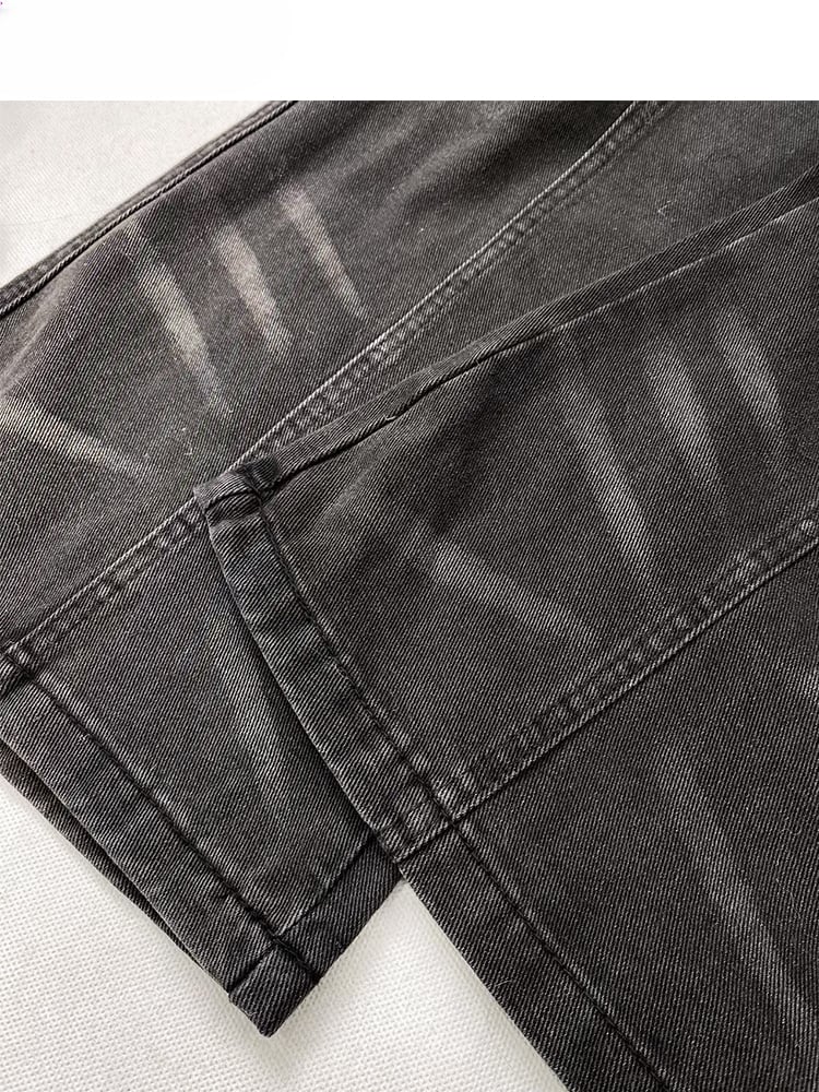 Black Wasteland Punk Distressed Flared Jeans with Cargo Pockets