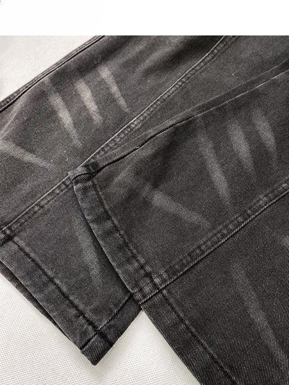 Black Wasteland Punk Distressed Flared Jeans with Cargo Pockets