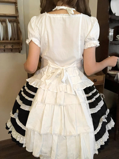 Black & White Bow Lace-Trimmed Skirt - Hana Studio