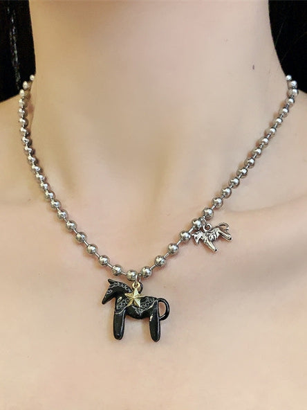 Stern Halskette Rosa/Schwarz/Weiß Karussell Y2K Anhänger