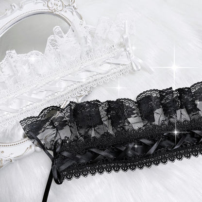 ブラック/ホワイト ジライケイ 十字リボン ちょう結び レーストリム ヘアバンド