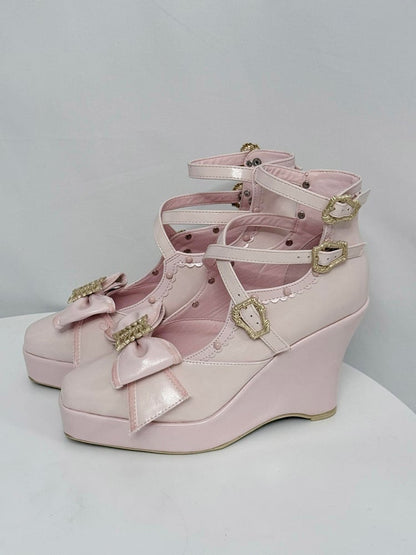 Polished Pink Lolita Platform Heels with Butterfly Bow - sphenoid