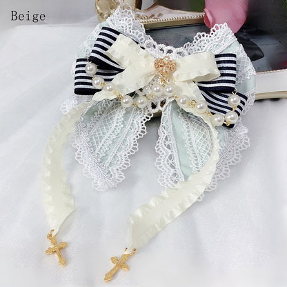 レースチャームとロリータクロスオプションカラーヘアクリップ6蝶結びスイートトリムビーズ