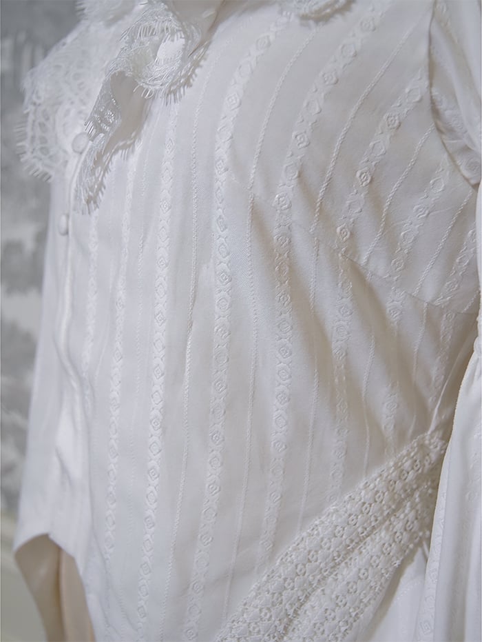 Sleeves Ruffle White Blouse Leg-of-Mutton Neckline