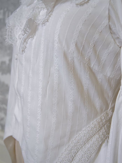 Neckline White Sleeves Blouse Ruffle Leg-of-Mutton