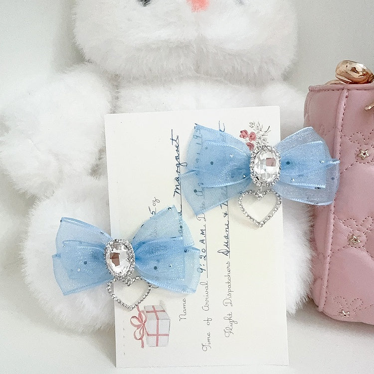 Twin Lolita 5-Colors Hairclips Tails Jirai Rhinestone Decor Bow with Kei