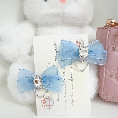Twin Lolita 5-Colors Hairclips Tails Jirai Rhinestone Decor Bow with Kei