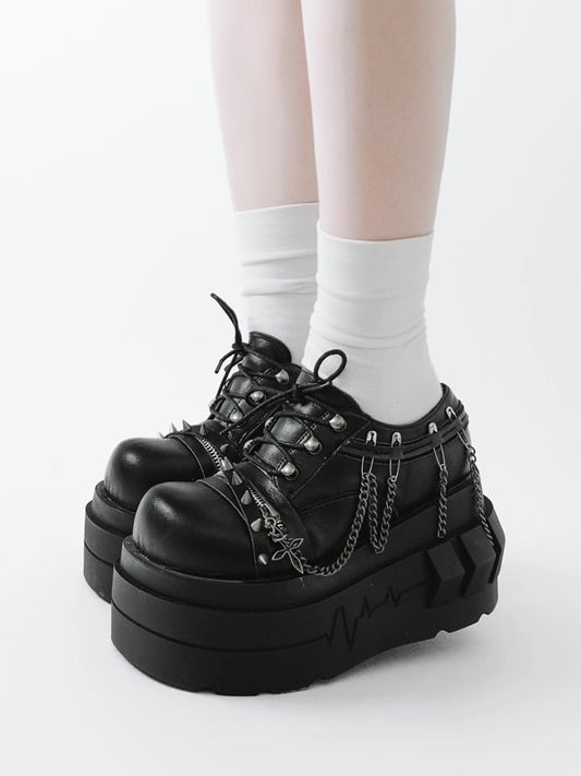 Goth Black Charm Platforms Punk with Detachable Chain