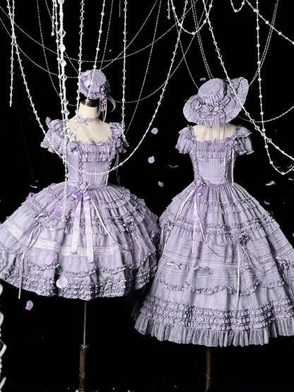 Rüschendetails und Lolita-Besätze Lila Klassisches Plisseekleid Elegant