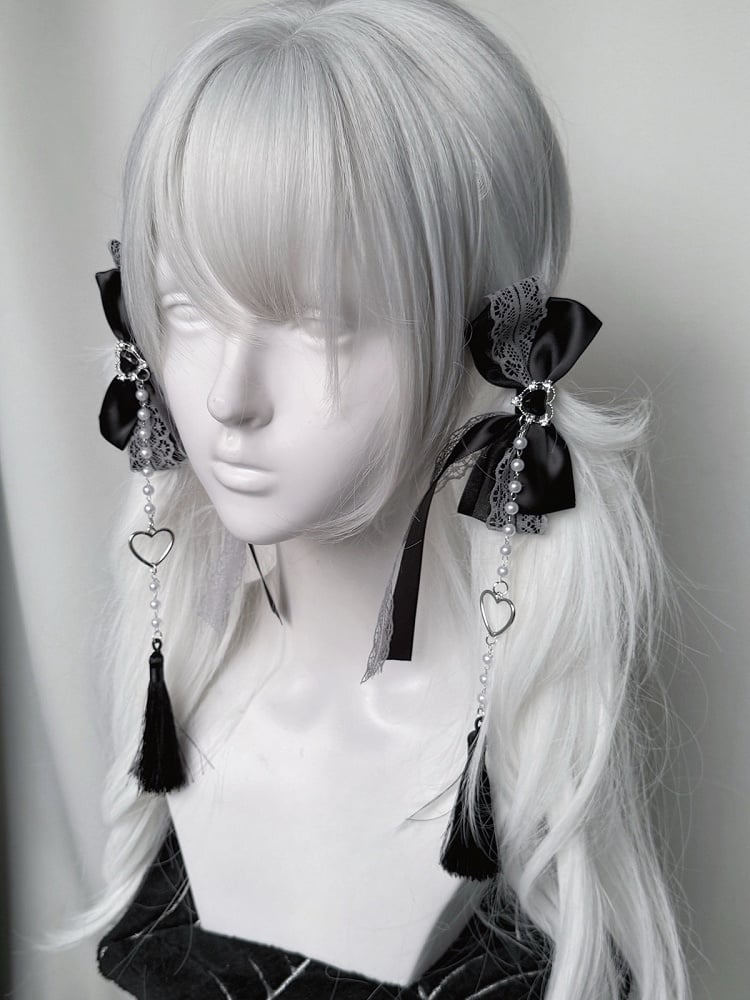 Akzente Haarspangen mit Perlenkette Jirai Kei Farben Spitze Schleife Strass 3