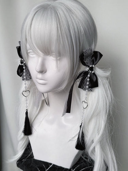 Akzente Haarspangen mit Perlenkette Jirai Kei Farben Spitze Schleife Strass 3