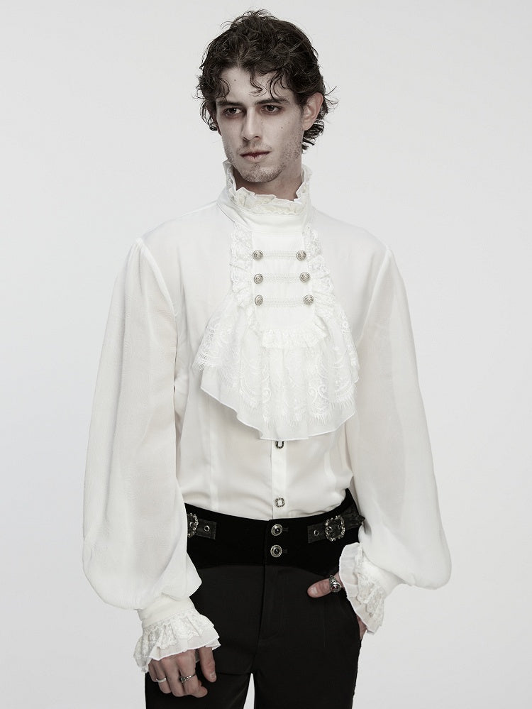 Embossing White Men's Shirt Goth Chiffon