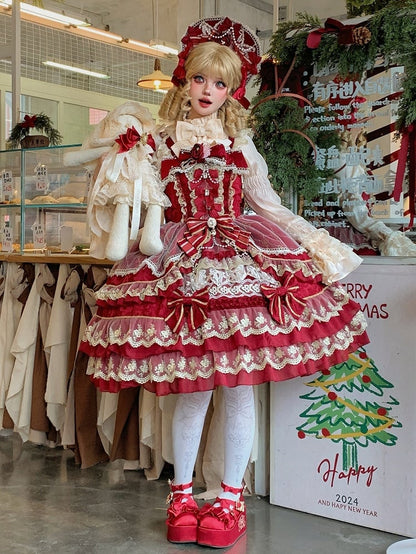 Dress Neckline Flower Princess Red Bead Chain Bow Gorgeous Lolita