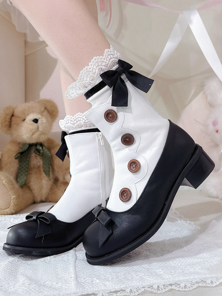 Accents Boots White Lolita Black Button with