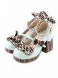Schnalle Plattform GrünBraun Heels Bowknot Herz Schokolade Janes Mary Block Hohe Details Gestreift