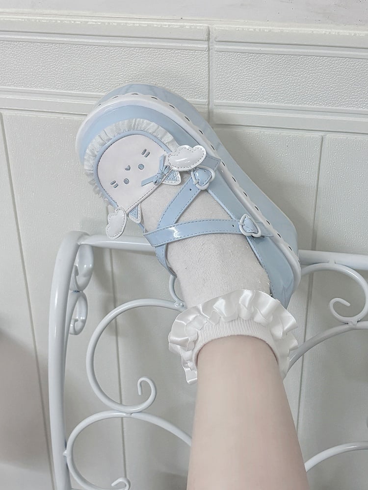 Tenshi Kaiwai Blue Round Toe Kitty Angel Heart Buckle Platform Lolita Shoes