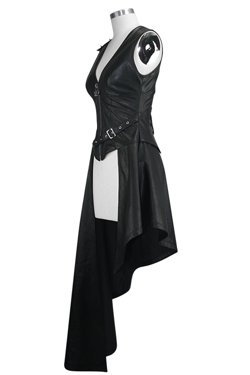 Asymmetric Zipper Leather Mini Dress Punk Sleeveless