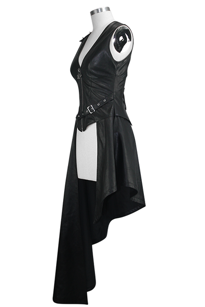Asymmetric Zipper Leather Mini Dress Punk Sleeveless