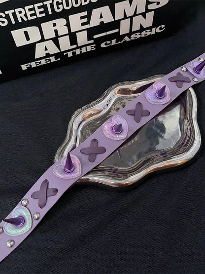 Y2Kパープルスタッドディテールパンクチョーカー