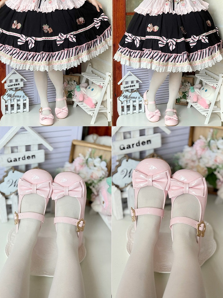 Janes Toe Round Design Pink Leather - PU Low-heel Mary