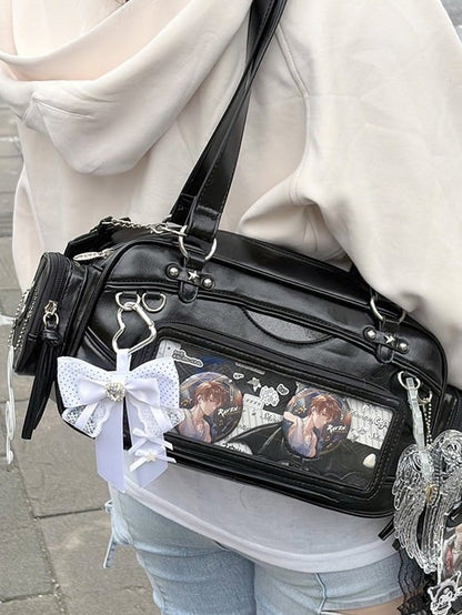 Sparkle Black Shoulder Bag with Transparent Window - DRDR