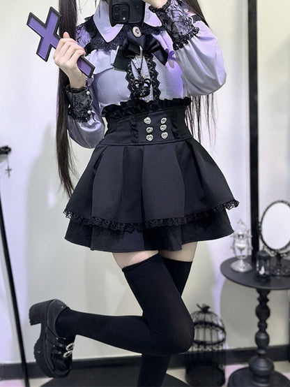 | Shoulder Kei Cutout Blouse with Dusty Purple Heart Decorative Look Buckle Jirai