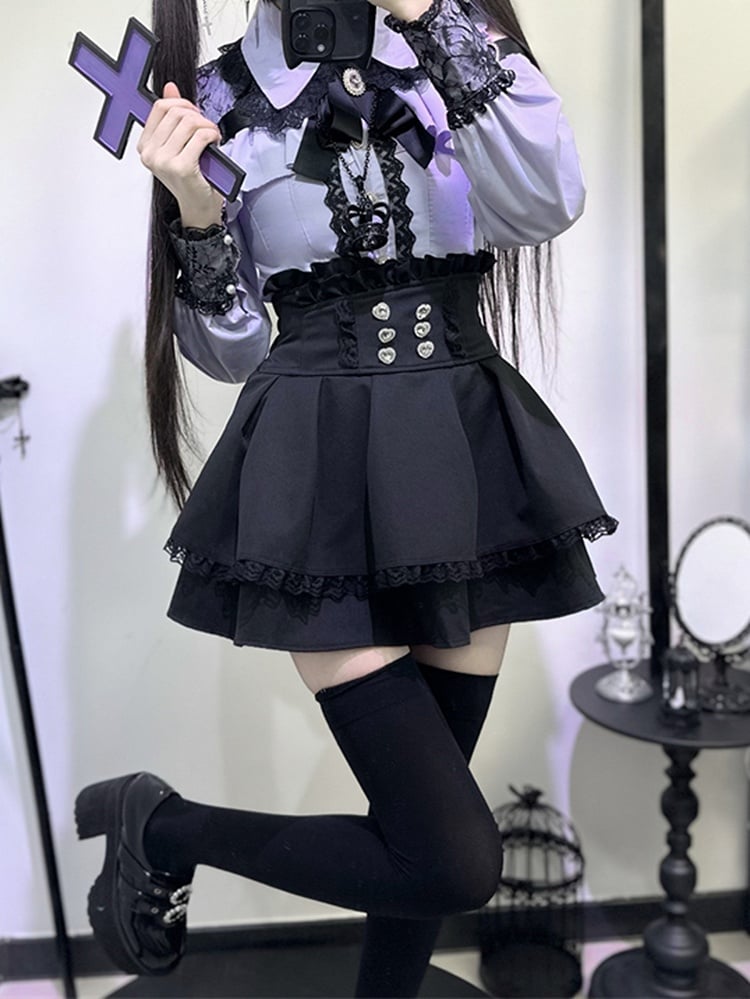 Dusty Blouse Cutout with Shoulder Buckle Purple Heart Jirai Decorative Look | Kei