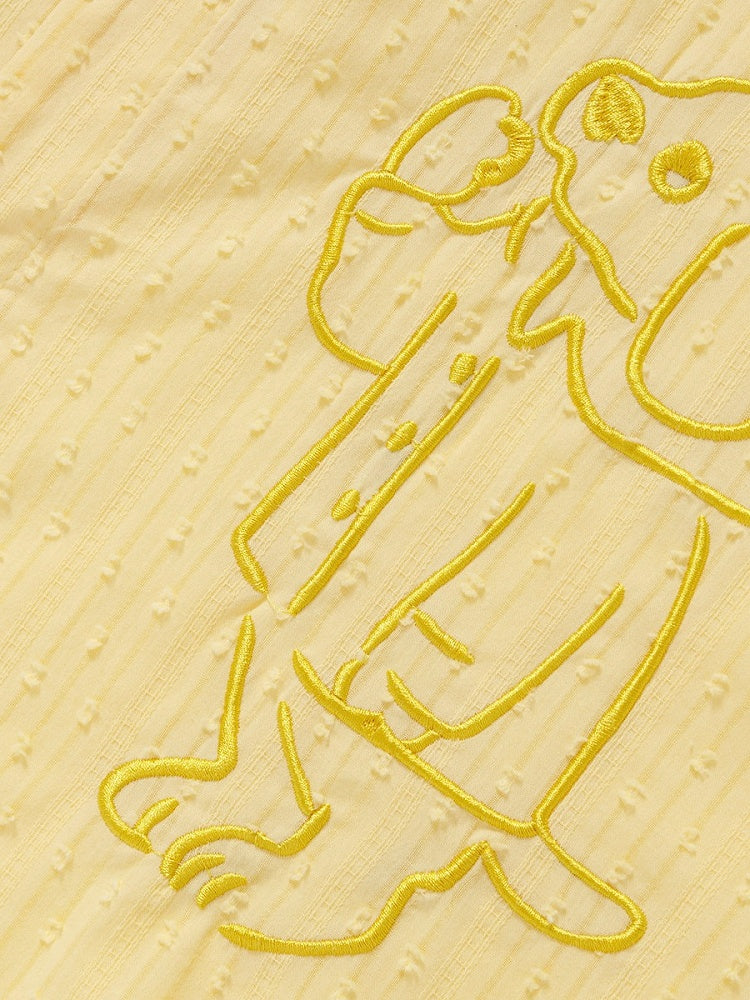 Yellow Puppy Embroidery Short Sleeve Shirt with Tie - Languid Park