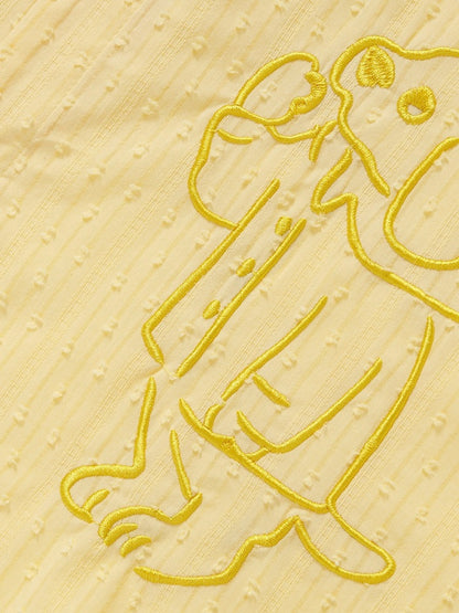 Yellow Puppy Embroidery Short Sleeve Shirt with Tie - Languid Park