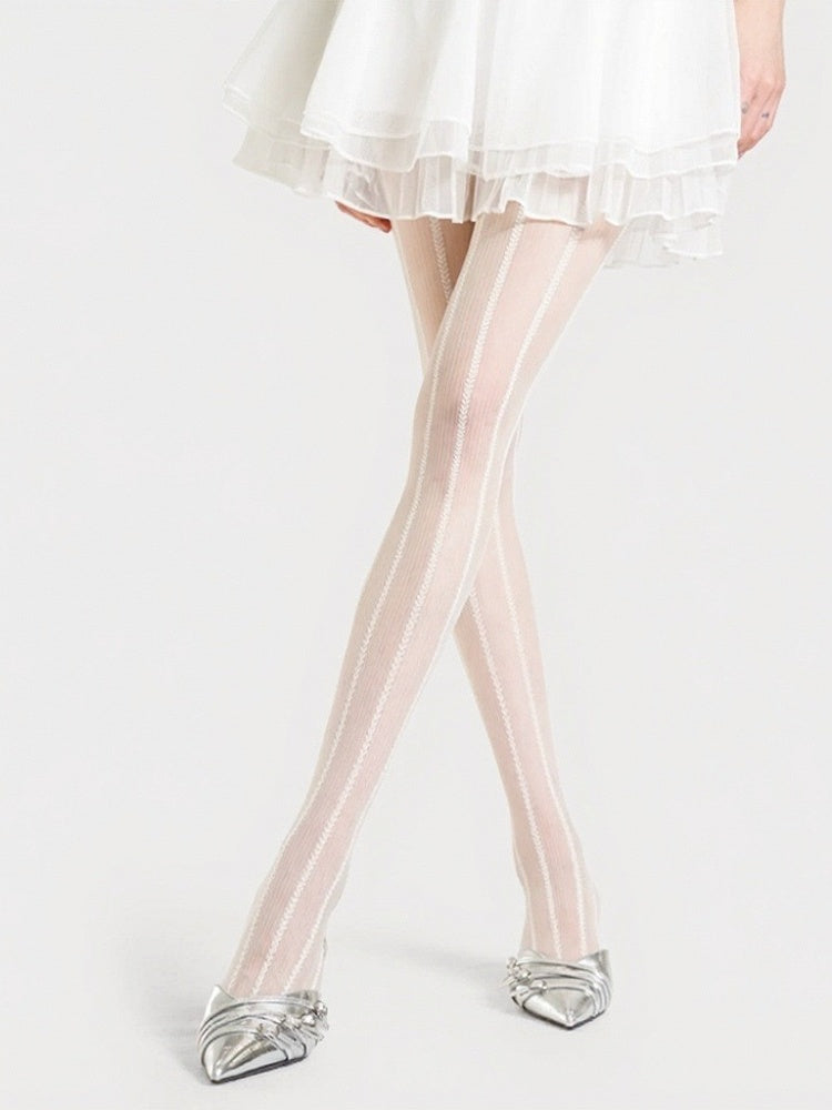 3 Colors Semi-sheer Tights with Striped Pattern - ModaSwings