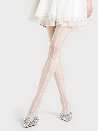 3 Colors Semi-sheer Tights with Striped Pattern - ModaSwings