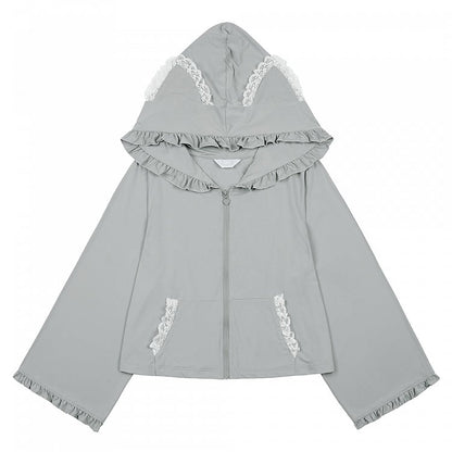 Weißes Spitzen-Sonnenschutz-Top mit Katzenohren