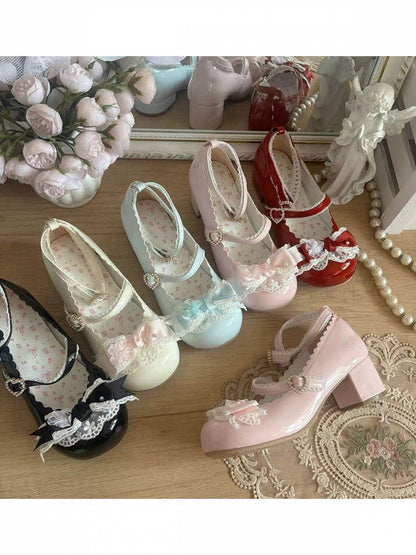 Charming Lace Bow Round Toe Pumps - 5cm Mid Heels - Blossoms