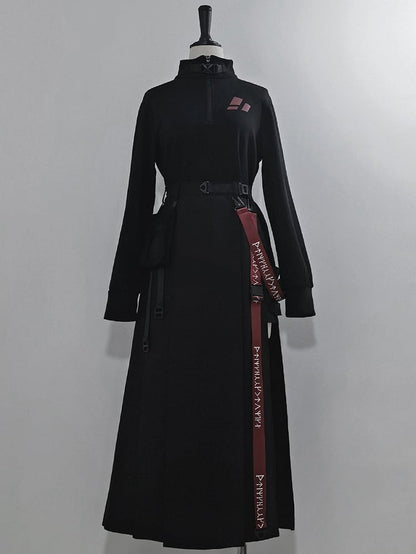 und schwarzer Taillen-Cargo-Träger-Taschenrock hoch mit Schlitz