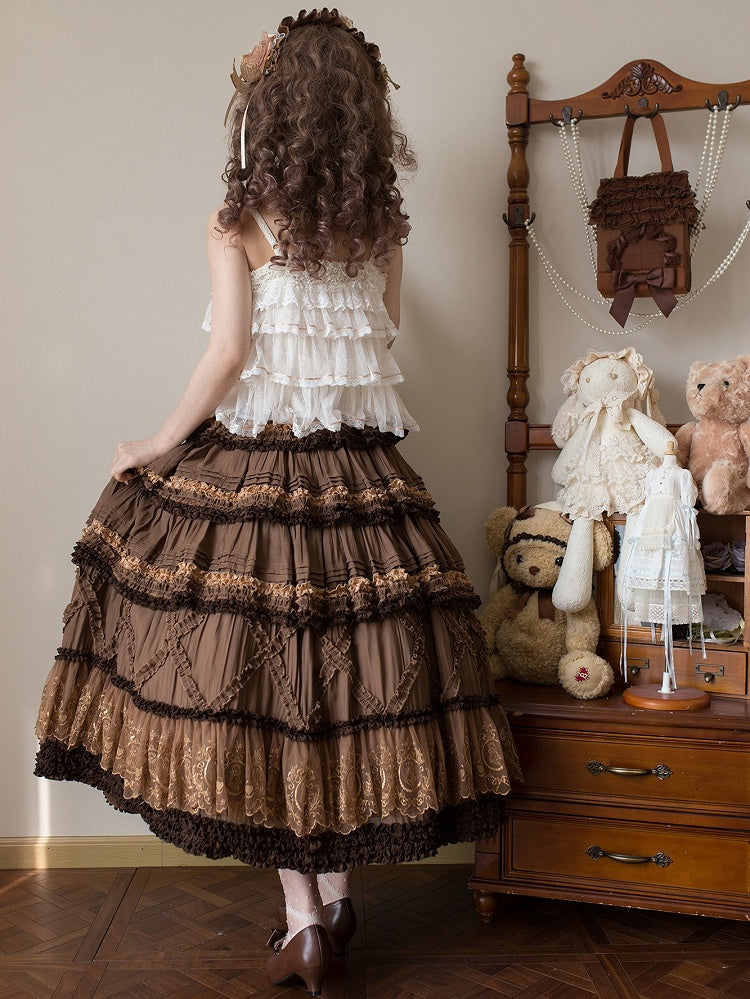 Skirt Teddy Details Embroidery Pink Coffee Fashion House Lolita