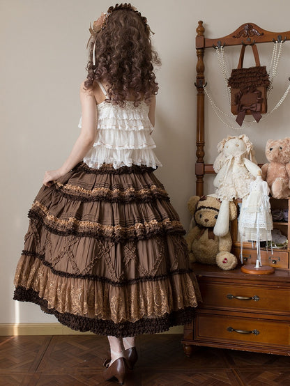 Skirt Teddy Details Embroidery Pink Coffee Fashion House Lolita