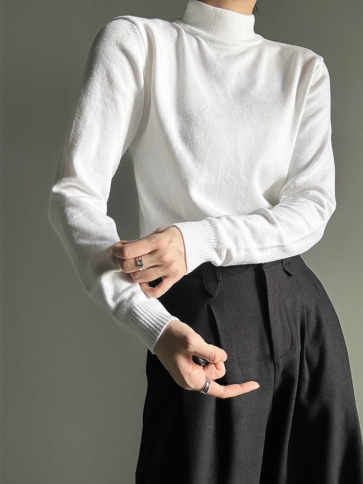 Sweater Unisex Lolita Fit Neck Slim Ouji with White Turtle Long-Sleeve