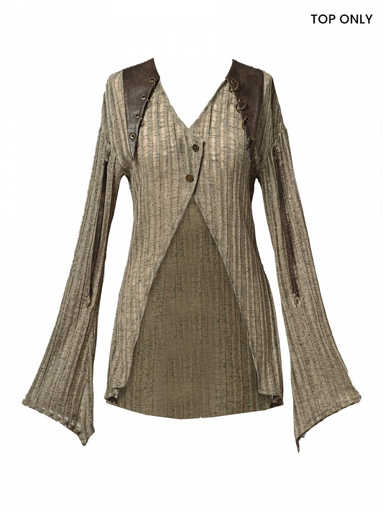 Wasteland Light Top Knit V-neck Punk Fit Coffee Slim