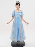 Maxi Lolita Dress Shimmering Rhinestone Blue Details and Sequin Elegant with Waist Empire