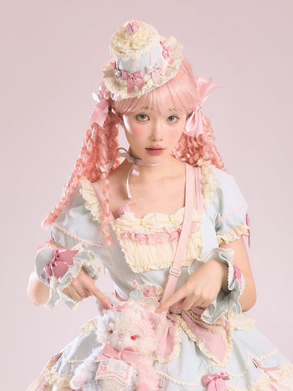 Blue Green Hat / Sweet Mint Cake Lolita Yellow Mini Pink