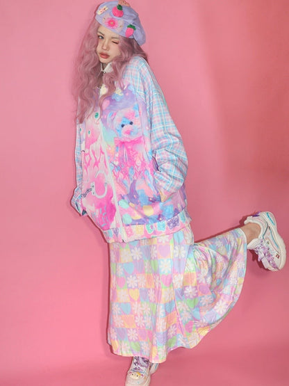 Bär bunte Muster Jacke Guro Auge und Plaid Print Kawaii
