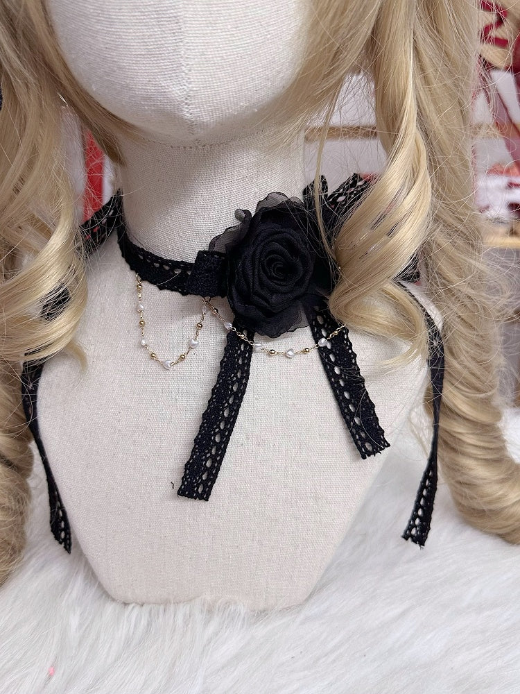 Rose Color 4 Choker Chain Options Lace Bead
