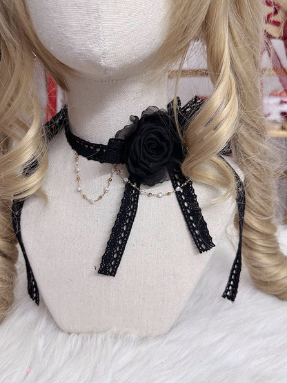 Rose Color 4 Choker Chain Options Lace Bead