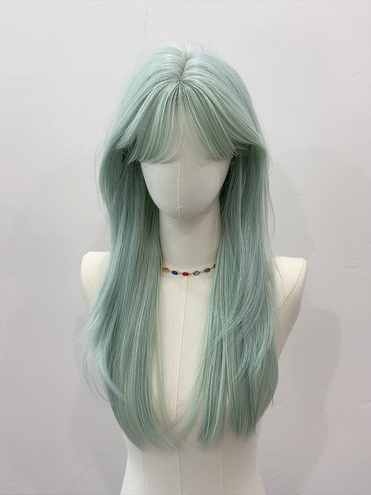 Straight with Green Wig Mint 60CM Bangs