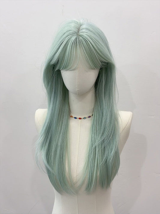 Straight with Green Wig Mint 60CM Bangs