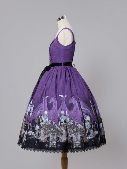 Purple Square Neck Skeleton Cross Gothic JSK - NnSTAR